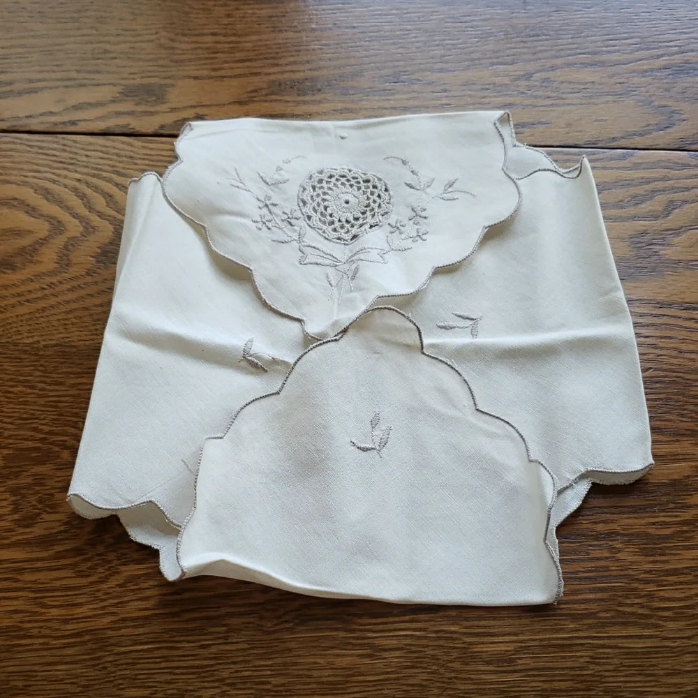 Vtg- Embroidered Cream Bread Basket Linen